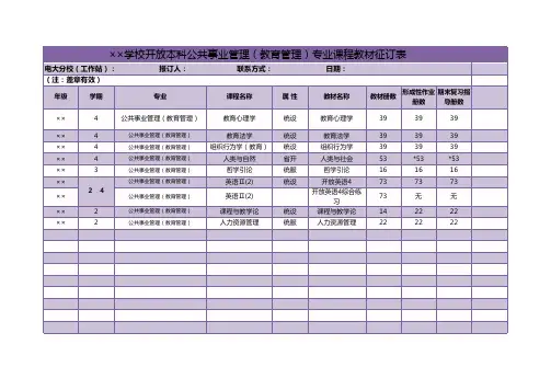 专业课程教材征订表excel模板
