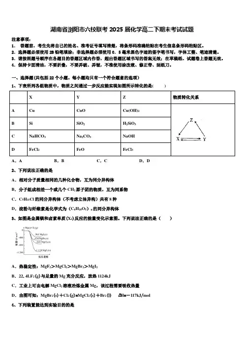 湖南省浏阳市六校联考2025届化学高二下期末考试试题含解析