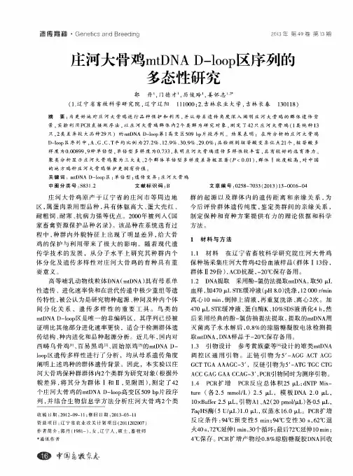 庄河大骨鸡mtDNA D-loop区序列的多态性研究