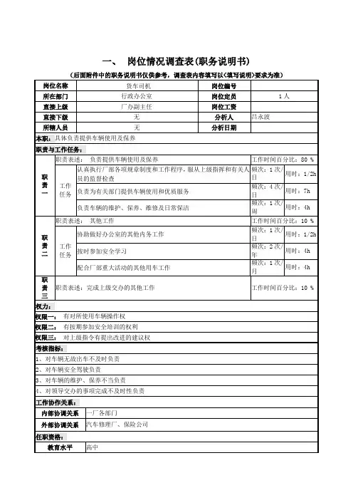 2-岗位情况调查表(货车司机).doc