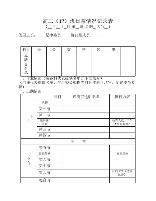 班级日常情况记录表