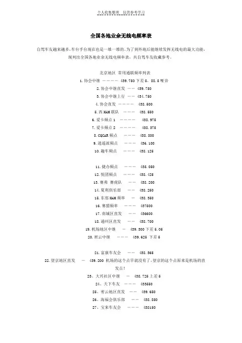 全国各地业余无线电频率表