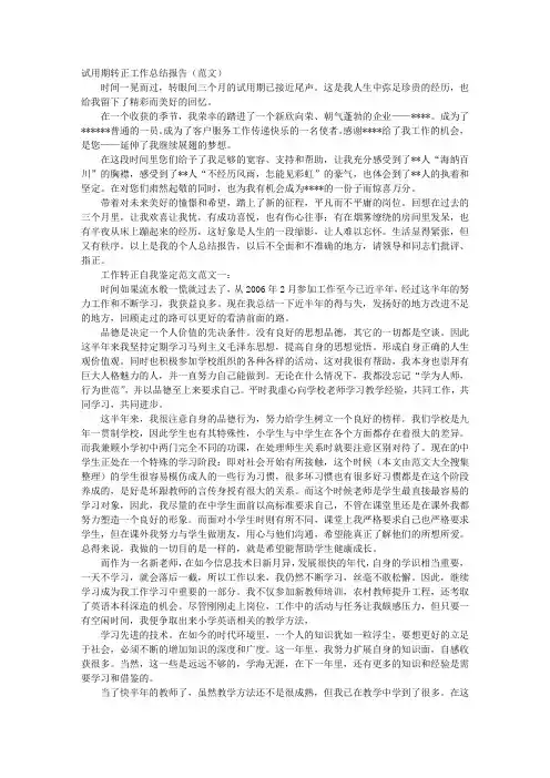 试用期转正工作总结范文