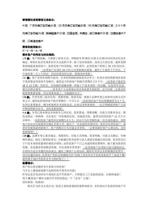 4S店潜客级别划分与跟进