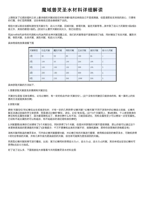 魔域兽灵圣水材料详细解读