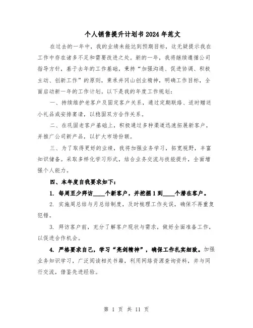 个人销售提升计划书2024年范文（七篇）