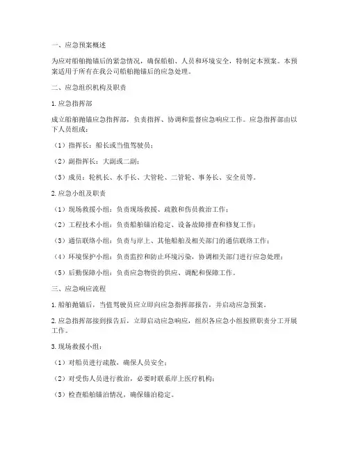 船舶抛锚后应急预案