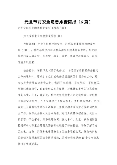 元旦节前安全隐患排查简报(6篇)