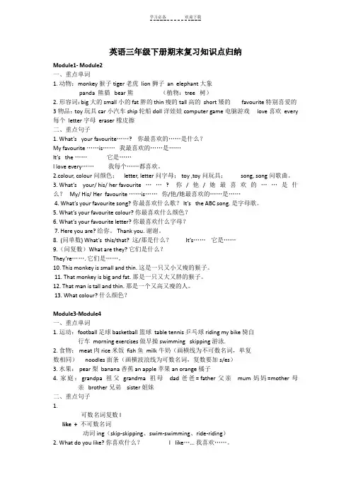 三年级英语下册知识点总结