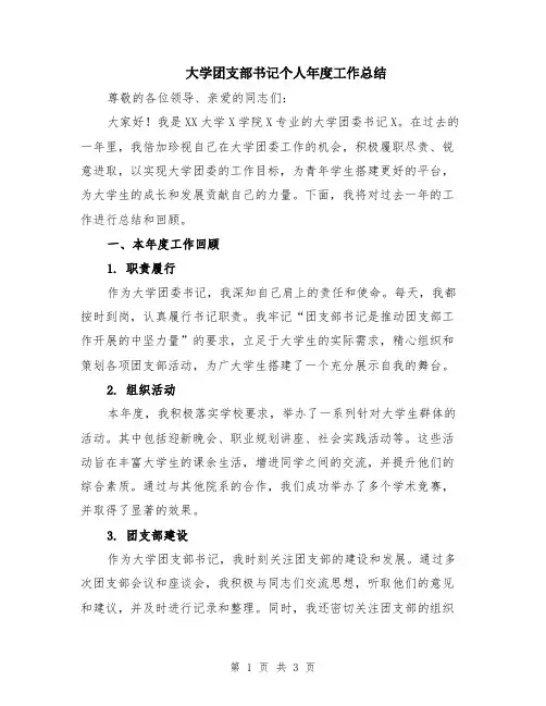 大学团支部书记个人年度工作总结