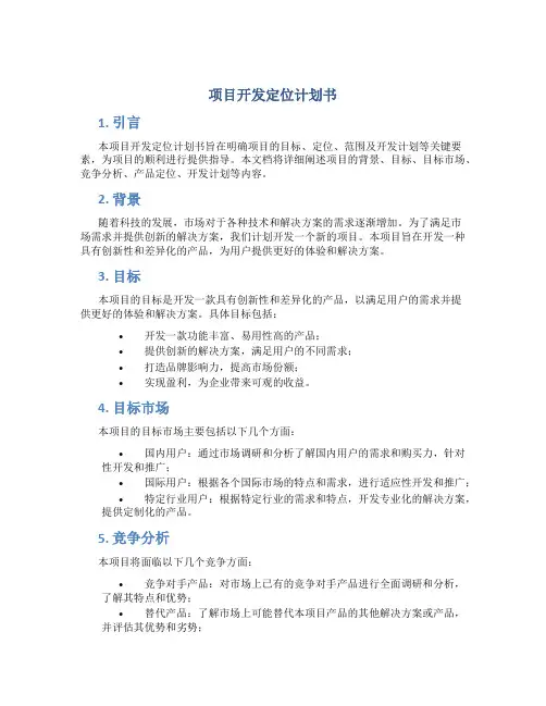 项目开发定位计划书