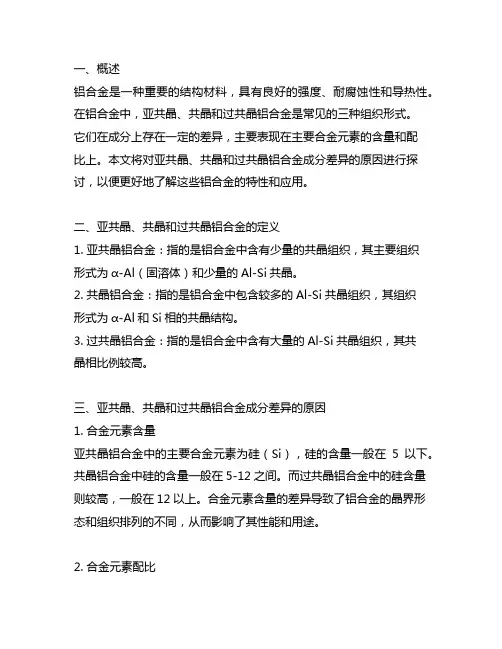 亚共晶、共晶和过共晶铝合金成分差异原因