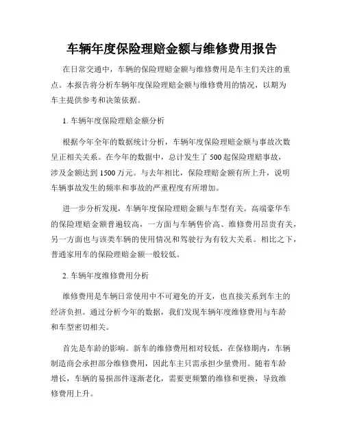 车辆年度保险理赔金额与维修费用报告