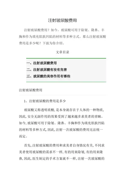 注射玻尿酸费用