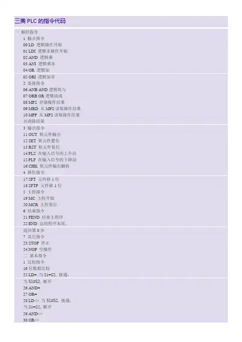 三菱PLC的指令代码和内部特殊寄存器