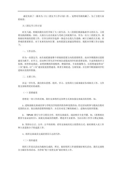 大三团支书工作计划【精选】