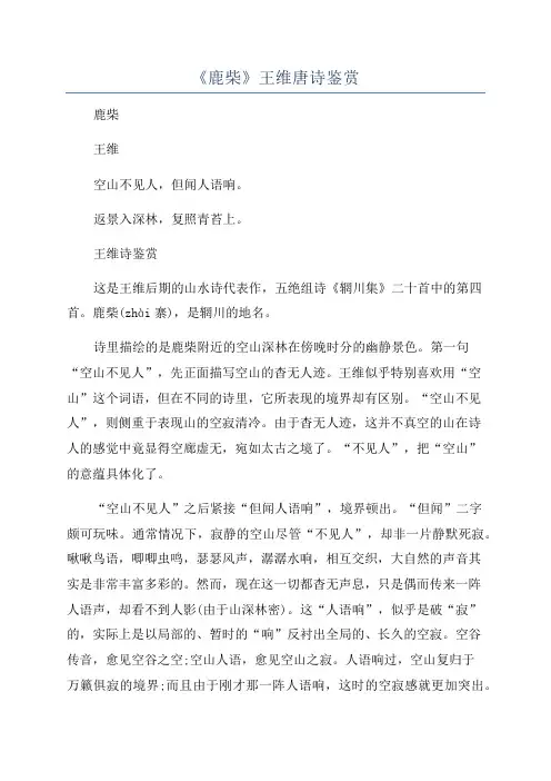 《鹿柴》王维唐诗鉴赏