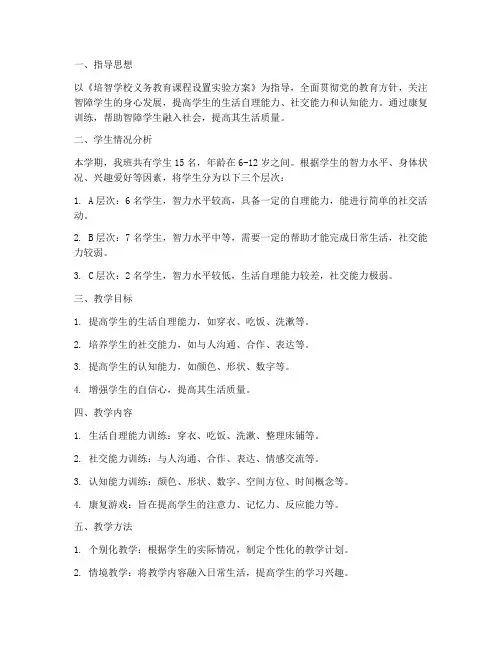 培智康复训练教学工作计划