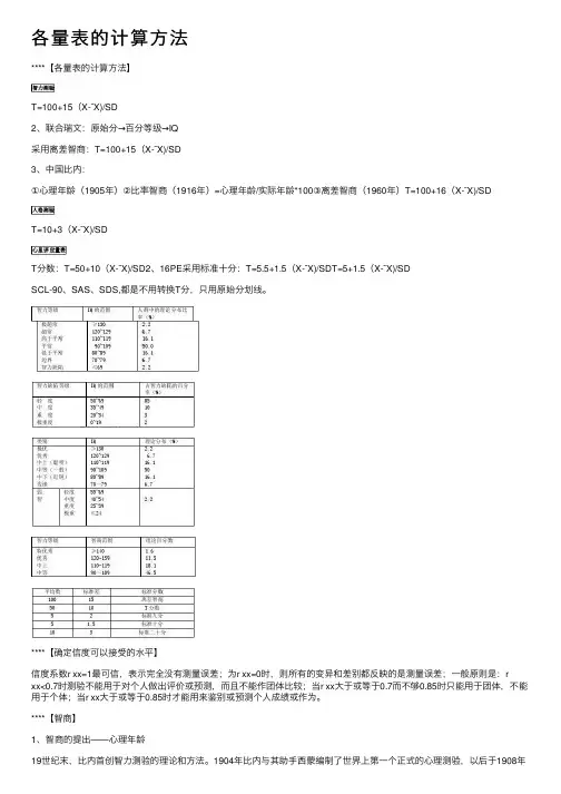 各量表的计算方法