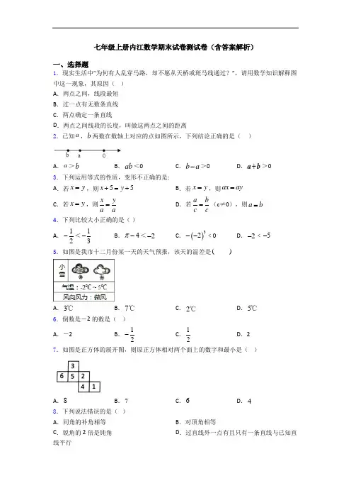 七年级上册内江数学期末试卷测试卷(含答案解析)