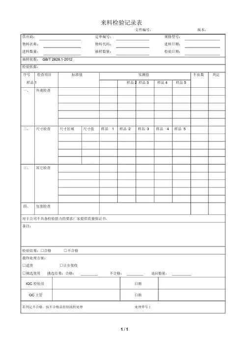 来料检验记录表(模板)