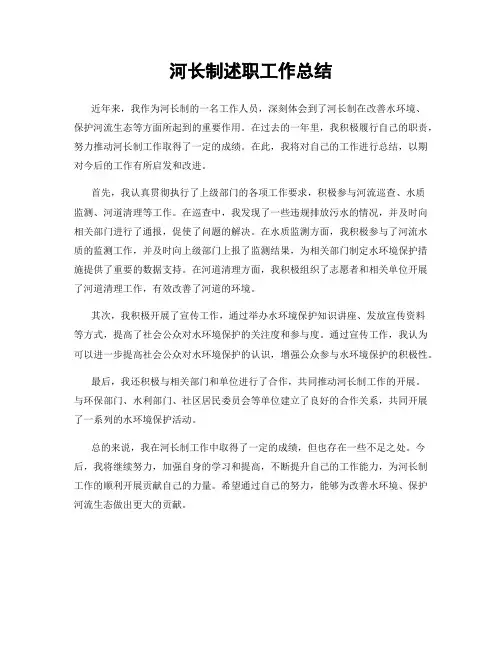 河长制述职工作总结