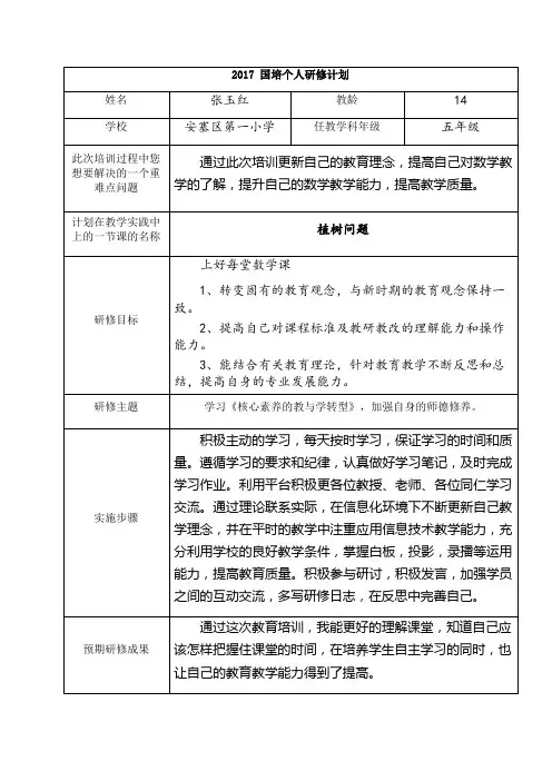2017“国培计划”个人研修计划