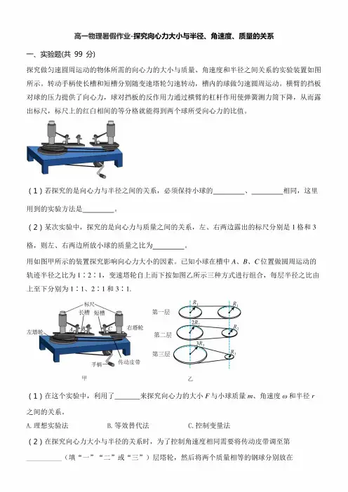 高一物理暑假作业-探究向心力大小与半径、角速度、质量的关系