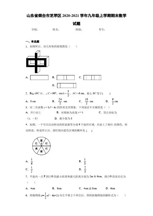 山东省烟台市芝罘区2020-2021学年九年级上学期期末数学试题