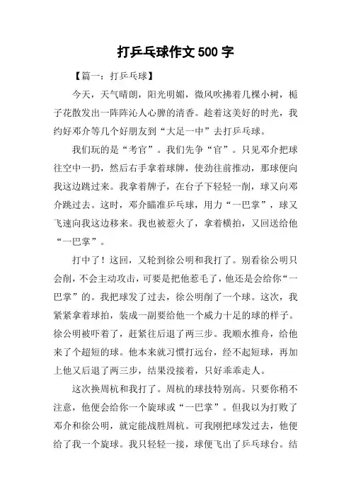 打乒乓球作文500字