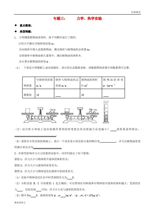 山东省临沂市2019物理二轮专题复习专题三力学热学实验专题无答案20170522360