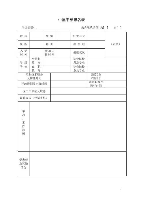 中层干部报名表