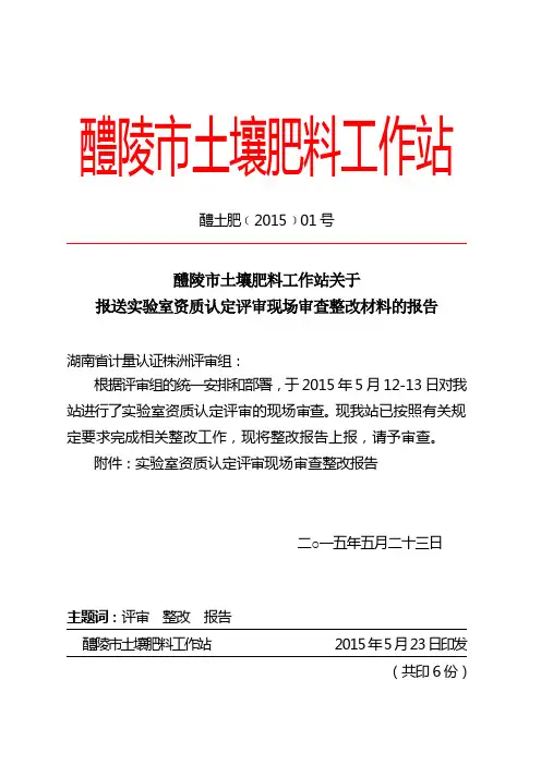 实验室资质认定评审整改报告(5-20)