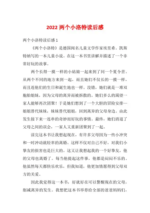 2022两个小洛特读后感