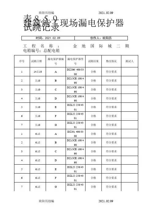 施工现场漏电保护器试跳记录之欧阳历创编