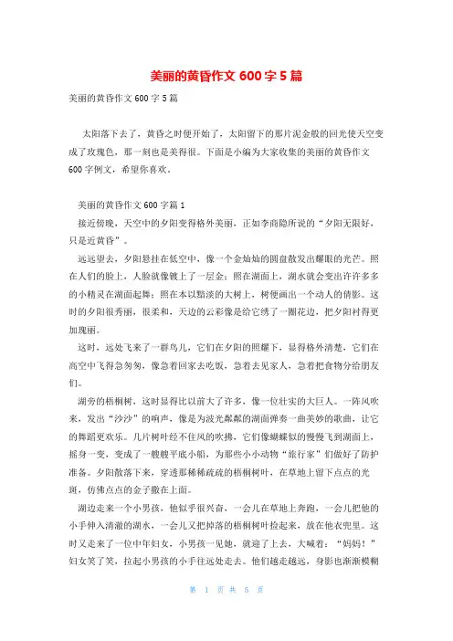 美丽的黄昏作文600字5篇