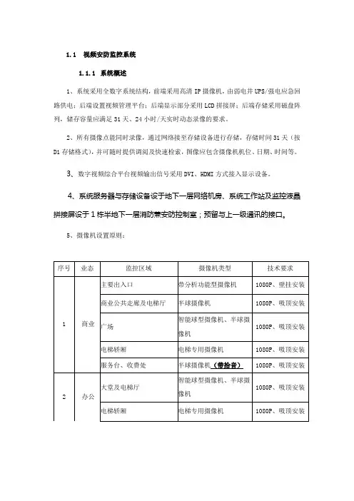 一套视频安防监控系统技术要求,含摄像机布置原则