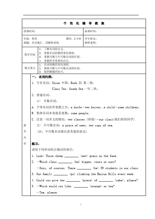 小学英语语法学习--名词集汇、讲解和训练