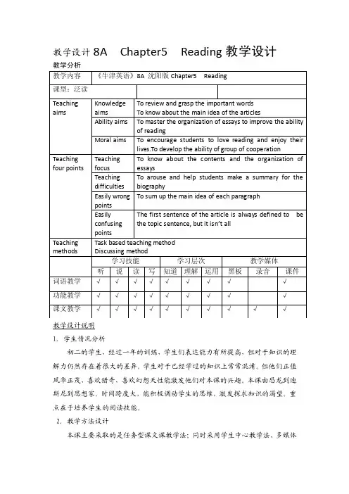 沈阳版牛津英语八年级上册8achapter5waltdisneyreading公开课教案附..