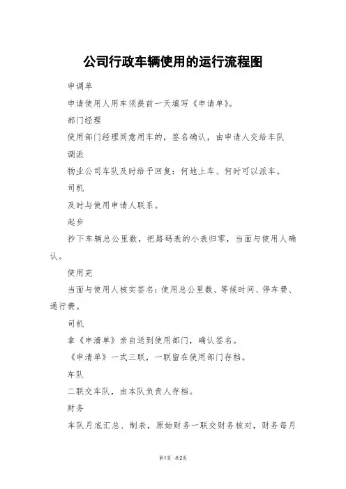公司行政车辆使用的运行流程图