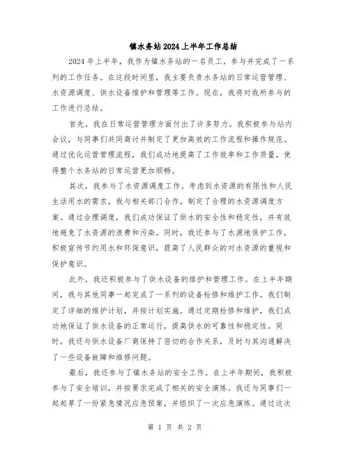 镇水务站2024上半年工作总结