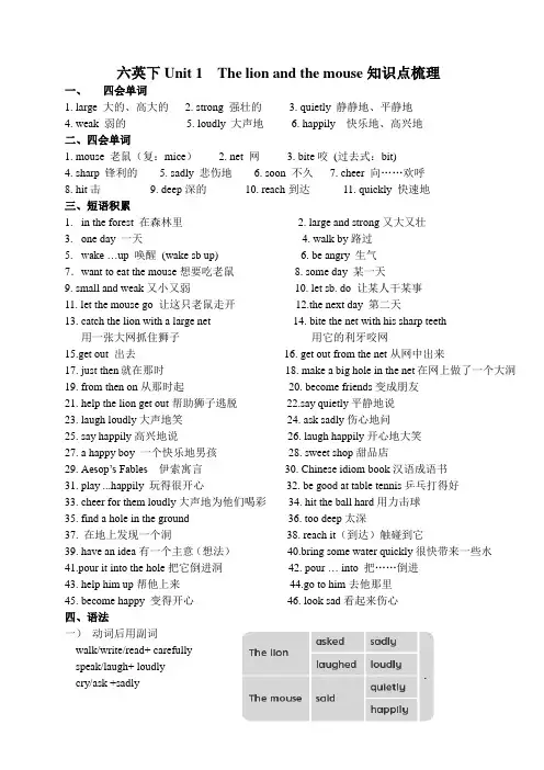 译林版 六英下 Unit 1 知识点