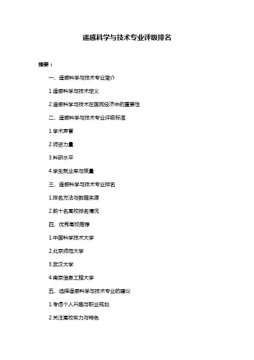 遥感科学与技术专业评级排名