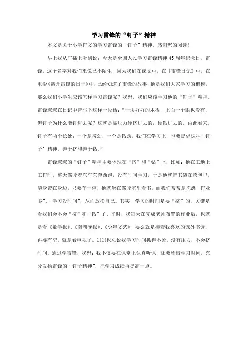 学习雷锋的“钉子”精神_小学作文