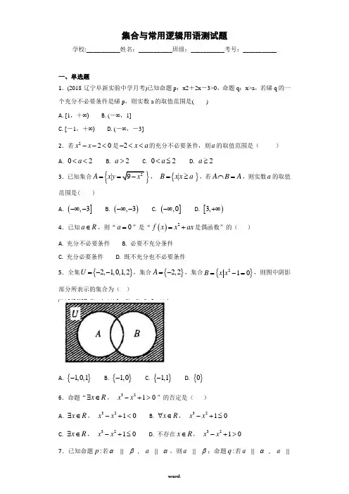 高中数学 集合与常用逻辑用语 测试题(精选.)
