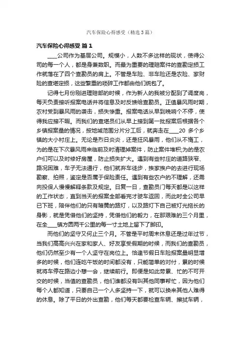 汽车保险心得感受（精选3篇）