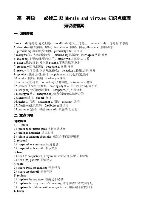 Unit2MoralsandVirtues知识点梳理清单高中英语人教版