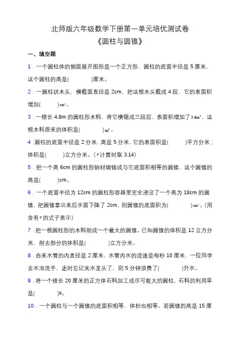 北师大版六年级数学下册第一单元培优测试卷(含答案)