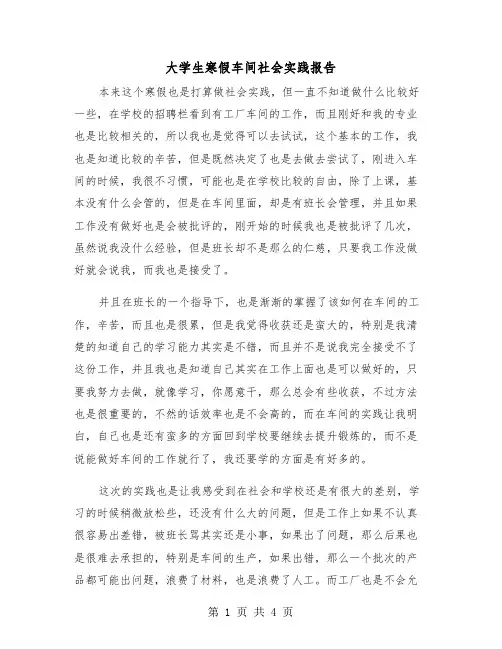 大学生寒假车间社会实践报告（2篇）