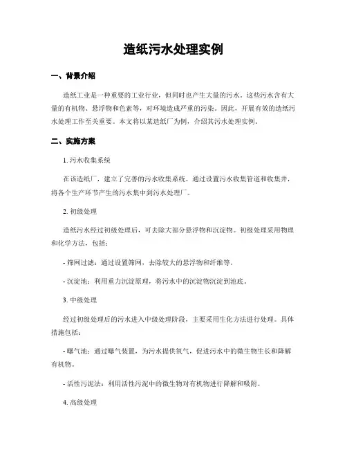 造纸污水处理实例